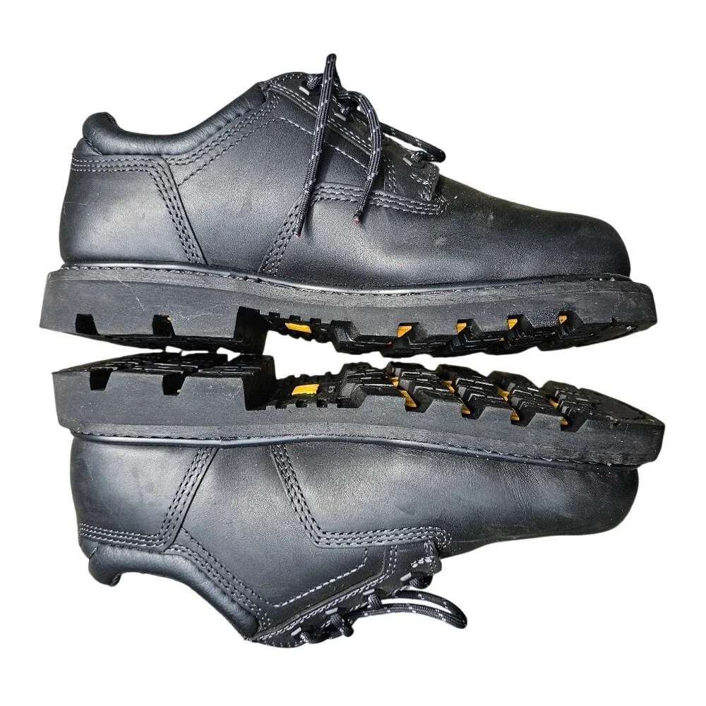 Men's Black Leather CAT Caterpillar Work Shoes with comfort soles Brand New 7W